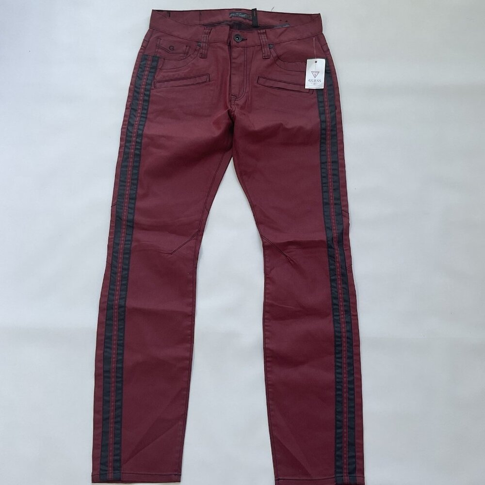 G By Guess Men’s Skinny Jeans Red Coated With Tuxedo Stripes Size 28